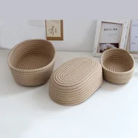 Storage Basket Storage Box Desktop Sundries Storage Basket Cosmetics Snack Porch Hand-Woven Cotton Thread Storage Basket Gift 2