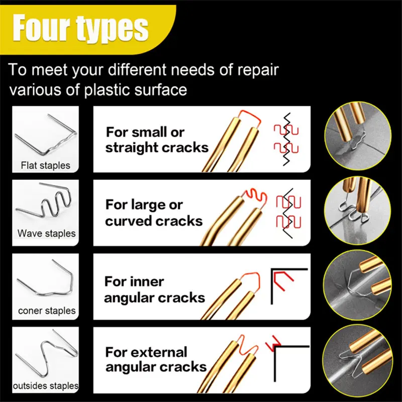 200/500/1000PCS Hot Welding Gun Nails Repair Car Bumper Welding Plastic Machine Accessories Parts Tools Kit Stapler Staples 2