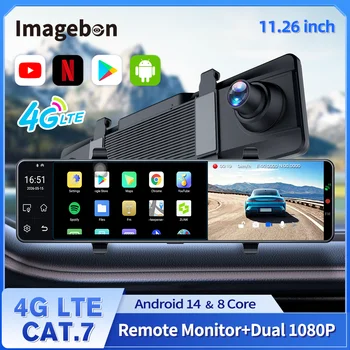 Imagebon M11 4G LTE Dashcam Specchietto Retrovisore Android 14 Wireless CarPlay & Android Auto Visione Notturna Monitor Parcheggio GPS DVR Auto