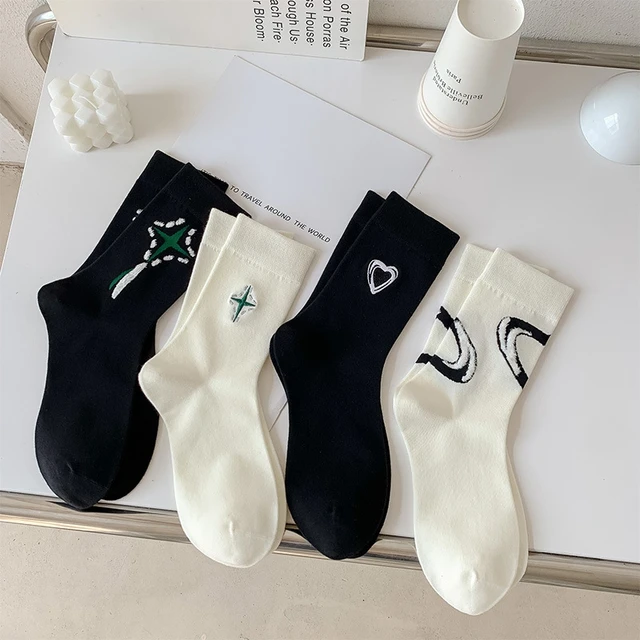 Spring Autumn Black White Embroidery Women Socks Fashion Personality Sports  Socks High Quality Hot Selling Funny Sock Girl Gift - AliExpress