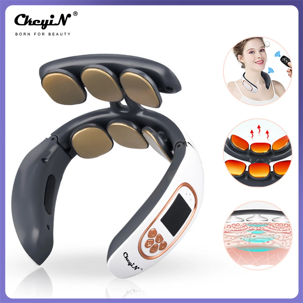 

CkeyiN 6D Electric Neck Back Pulse Massager TENS Pulse Rechargeable Hot Cervical Vertebra Relax Pain Kneading Massage & Remote