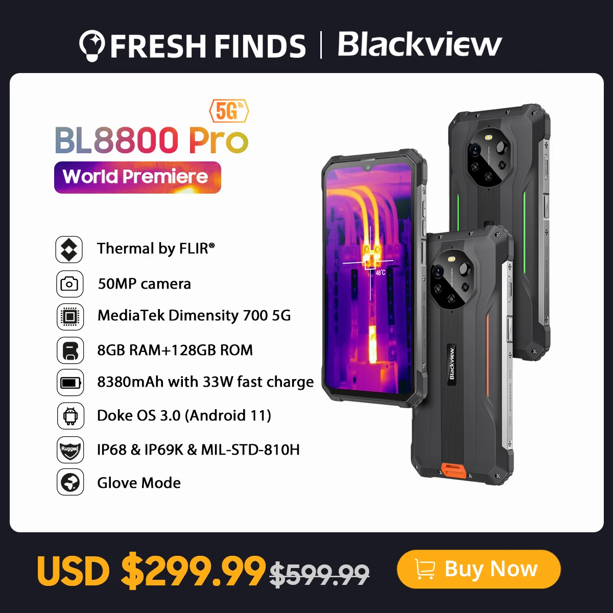 Смартфон Blackview BL8800 Pro прочный телефон с тепловизионным изображением камера 50 МП