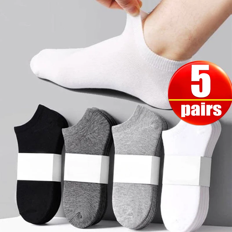 

5Pairs Low Cut Men Ankle Socks Solid Color Black White Gray Invisible Breathable Cotton Sports Socks Male Short Socks Women Men