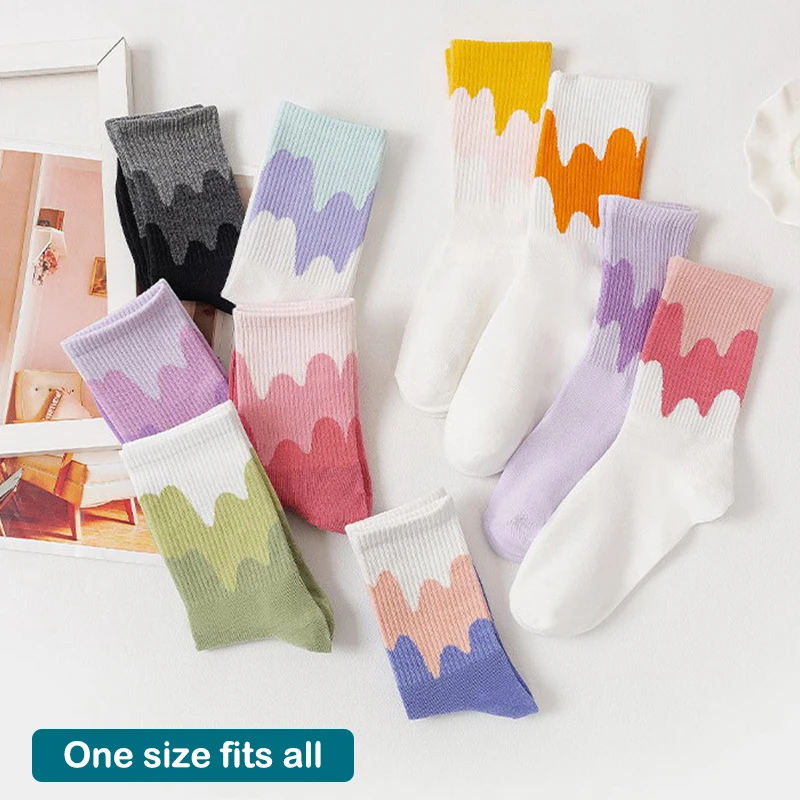 

1 Pair Fashion Autumn Winter Women Cotton Warm Socks Spring Lady Graffiti Ladies Candy Color Middle Tube Socks For Women