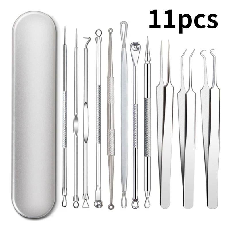 Acne Needle 11Pcs/Set Blackhead Clip Remover Extraction Pore Black Head Cleaner Face Skin Care Cleansing Tool Cell Clamp makeup tools,acne needle,beauty supplies,acne clip
