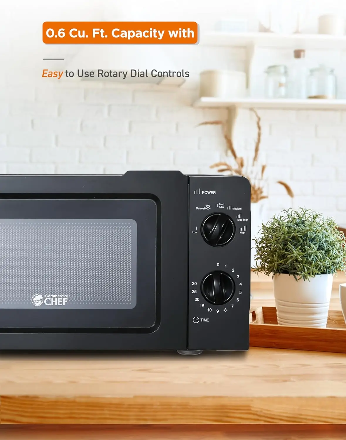 CHEF 0.6 Cubic Foot Microwave with 6 Power Levels, Small Microwave with Grip Handle, 600W Countertop Microwave with 3 6