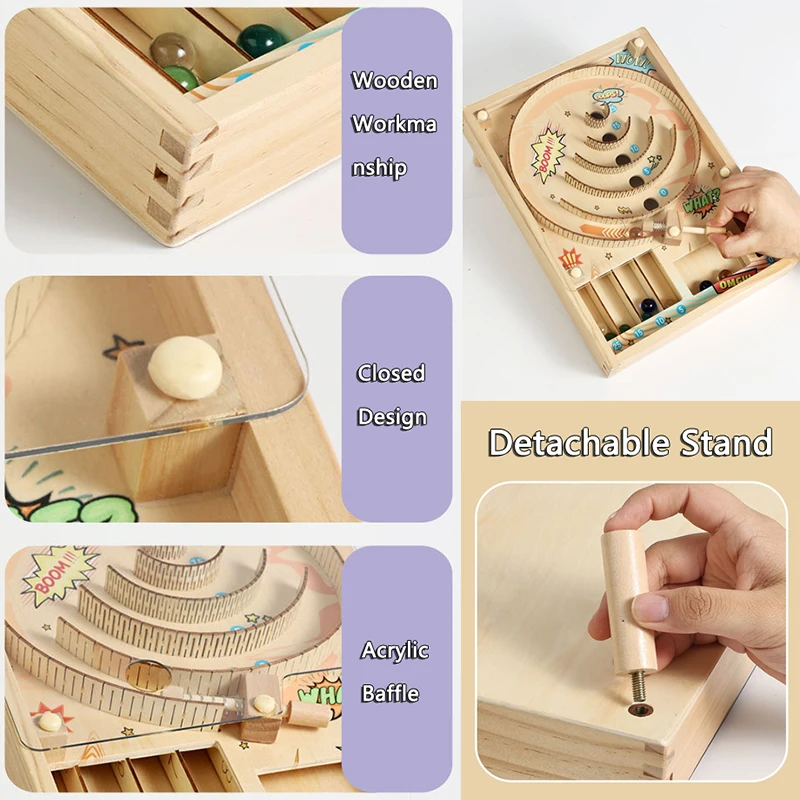 Wooden Mini Pinball Machine Table Game for Kids and Adults