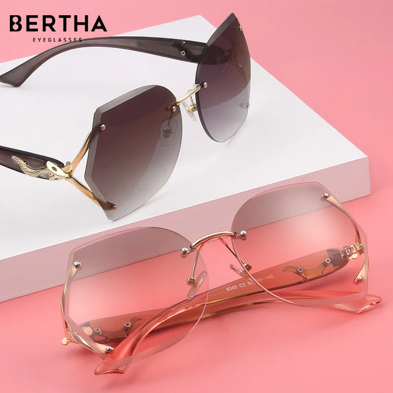 BERTHA Retro Luxury Gradient Sunglasses For Women Fashion Rimless Glasses Cut Lens FOX decorated Sunglasses Lady Eyeglass S8048