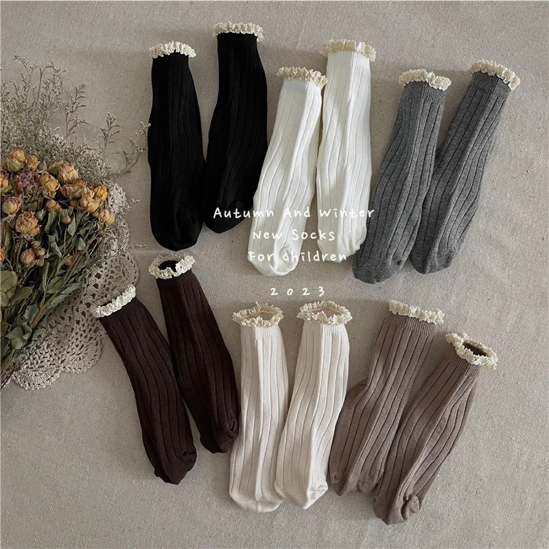 

Solid Baby Socks Fancy Lace Girls Long Socks Cotton Spring Autumn Soft Kids Sock Children School Uniform Socks