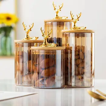 Deer Head Glass Storage Jar with Bamboo Lid 1