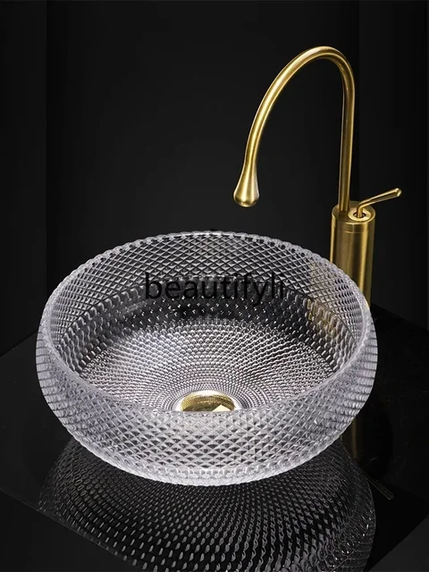 ใหม่หรูหรารอบแก้วคริสตัลอ่างล้างหน้า Die-Casting Art โปร่งใส STAGE อ่างล้างหน้าสีแดงและสีเขียว s03 5