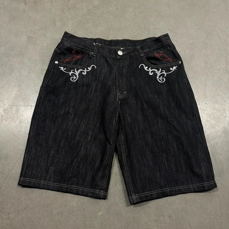 Men Denim Shorts Y2K Harajuku Summer Fashion Pattern Embroidery Casual Gothic Hip Hop Joker Sweethearts Pant