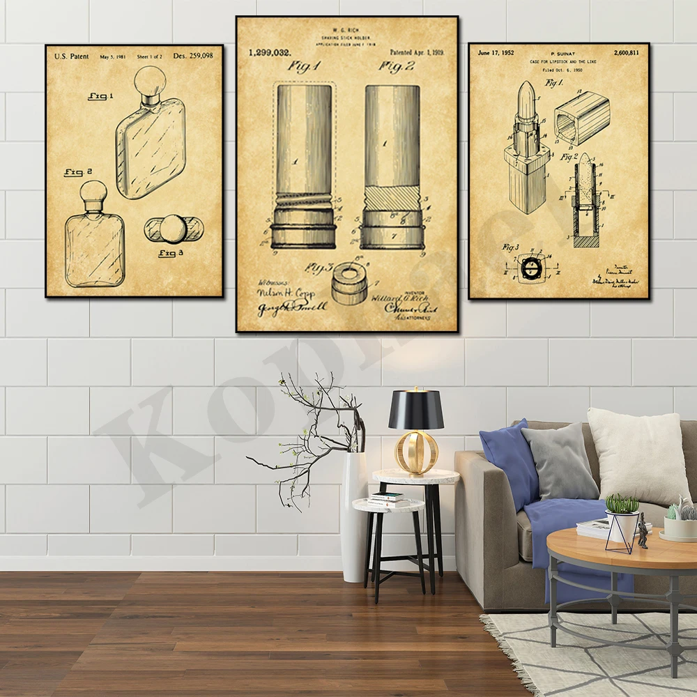 

Abstract Fashion Retro Shaving Sticks Shaving Cups and Brushes Perfume Bottles Lipsticks Patent Structure Beauty Shop Barber Sho