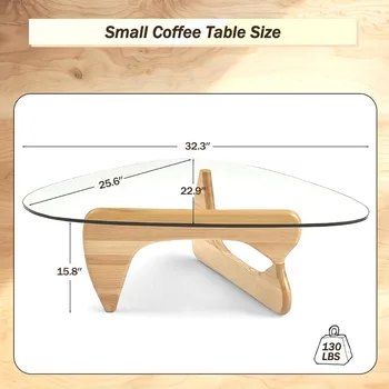 MidCentury Modern Coffee Table Triangle Glass Top tural Wood Base Triangle Coffee Table for Living Room Patio Office Abstract E 2