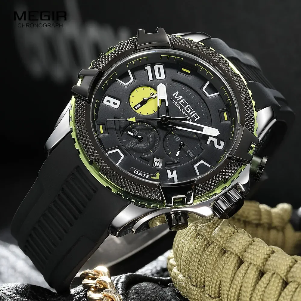 MEGIR Men's Watches with Calendar Chronograph Fashion Waterproof Sport Quartz Wristwatch With Auto Date 24-hour Indicator Red