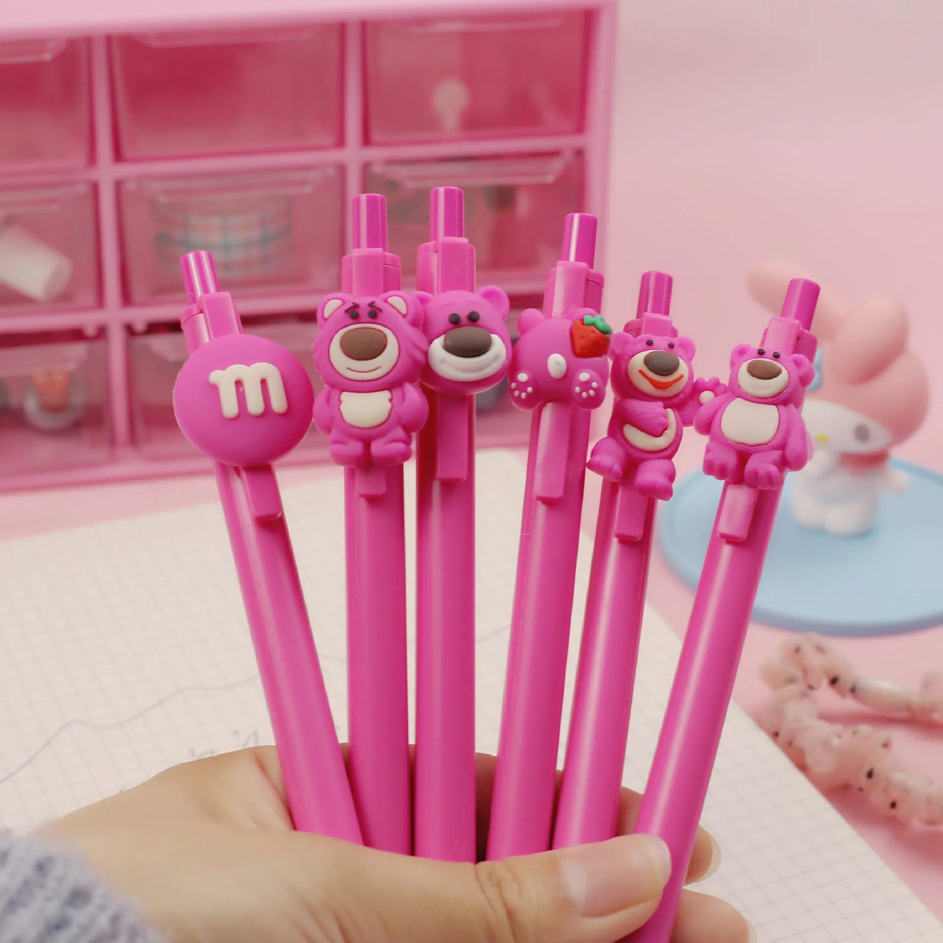 0.5mm Kawaii Soft Rubber Cartoon Cute Strawberry BearGel Ink Pens Cute School Office Writing Supplies Gift Stationery Prizes