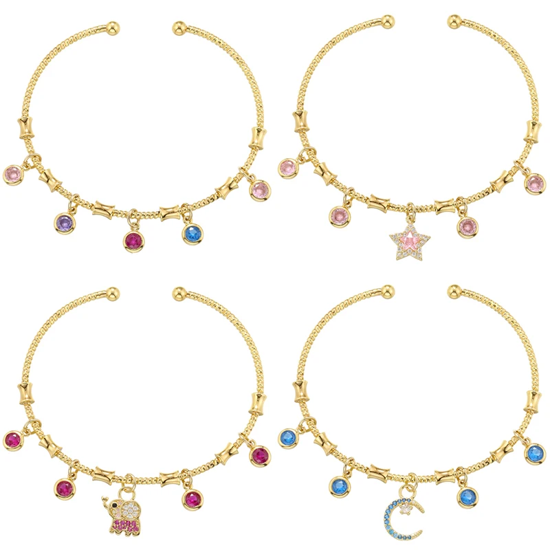 ZHUKOU candy charms bracelet for women Gold color romantic round charms bangles lady birthday gifts Man bracelet Jewelry VL338 bangle bracelet