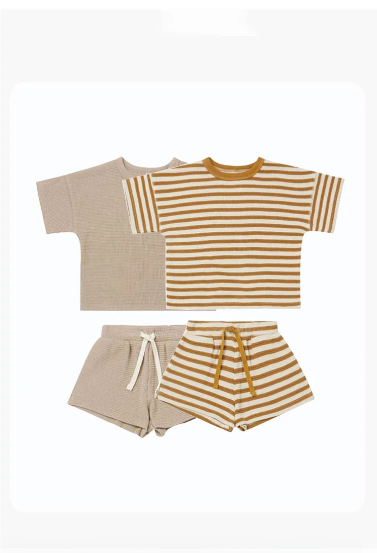 small baby clothing set	 MILANCEL 2022 Summer Baby Clothing Set Waffle Tee and Shorts Boys Clothes Suits Striped Girls Tee Suits Baby Clothing Set discount