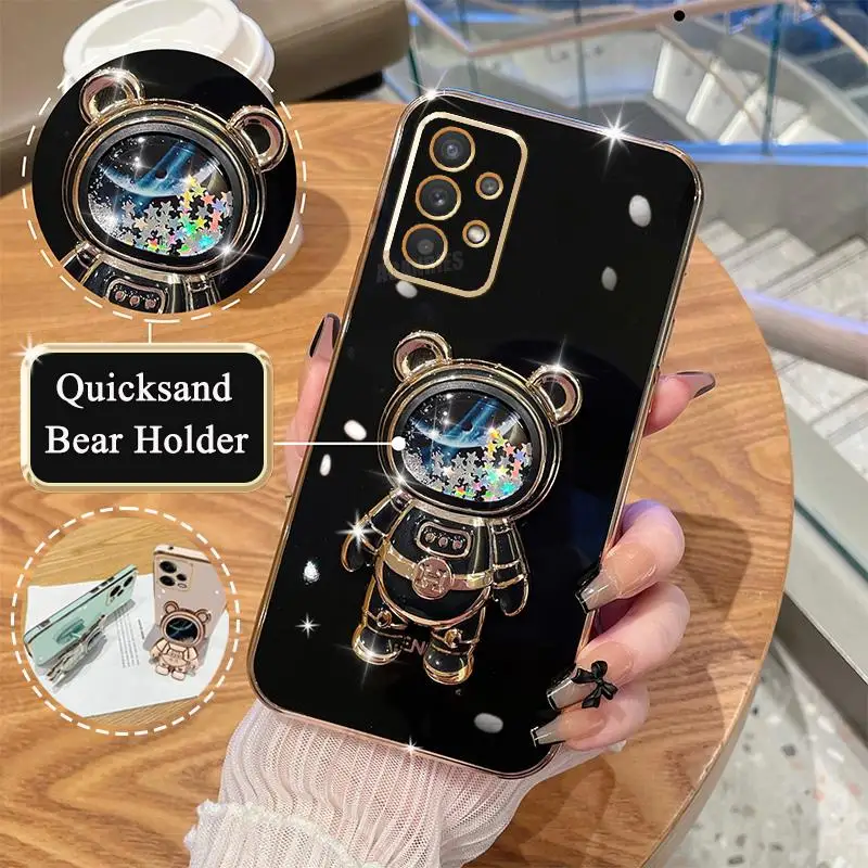 

A 53 52s 32 Glitter Quicksand Holder Plating Case For Samsung Galaxy A53 A52 A32 A33 A73 A72 A23 A13 4g 5g Silicone Stand Cover
