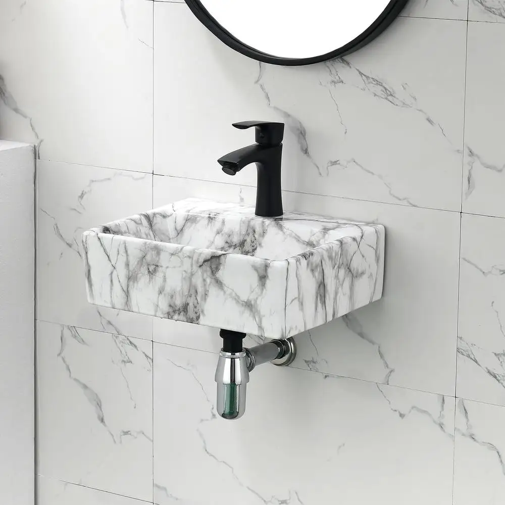 Modern Style European Design Corner Bathroom Sink Premium Ceramic Wall Mount Easy to Clean White Sink Small Spaces Versatile 3