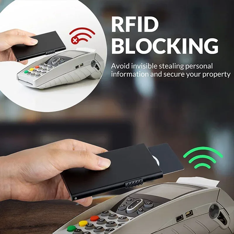 RFID Secure Pop-Up Slim Credit Card Holder Wallet - Minimalist Black Metal Design