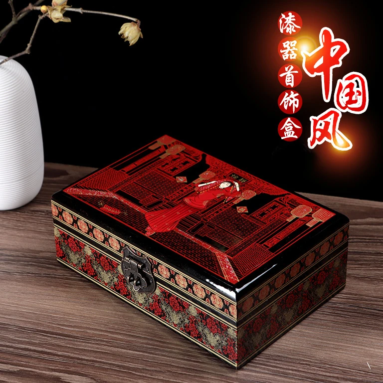 

Wooden Painted Jewelry Box Lacquerware Storage Box Jewelry Box Home Decoration Utensils Wedding Gift Wedding Decoration
