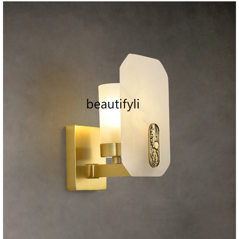 

yj New Chinese Master Bedroom Wall Lamp Copper Marble Wall Lamp Chinese Style Aisle Corridor Bedroom Bedside Lamp