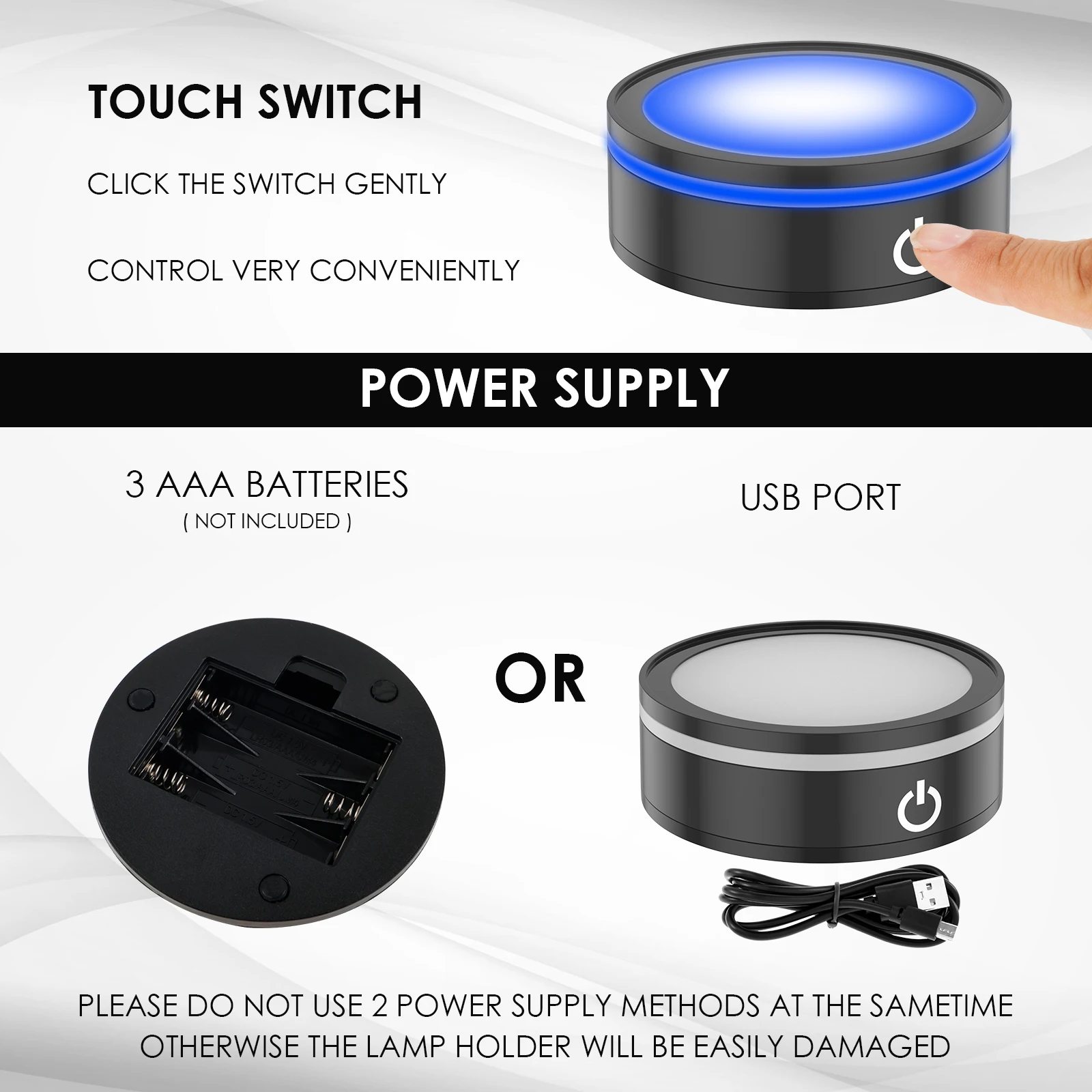 LED Light Base Touch Control Light Display Base 6 Lighting Modes LED Display Base 2 Power Supply Modes LED Lamp Base for Bedroom