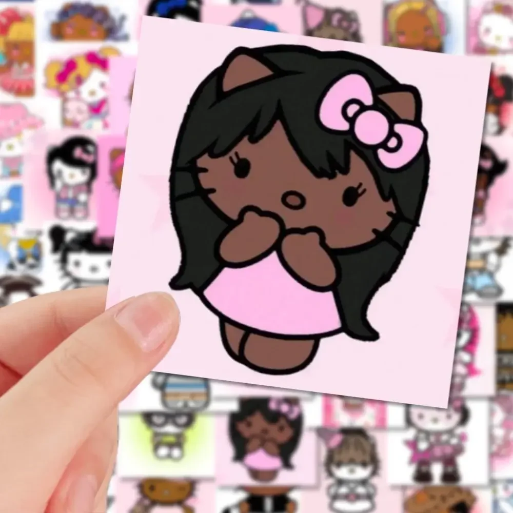 

Черная кожа Hello Kitty Гавайский стиль аниме Y2K девушки украшения стикеры кавайные справочные материалы Мультяшные водонепроницаемые Стикеры