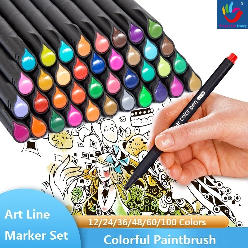 

12~100 Colors Hook Line Pen Set, Fineliner Color Drawing Pens painting brush, Watercolor Pen, Washable Art Specific Needle Pen