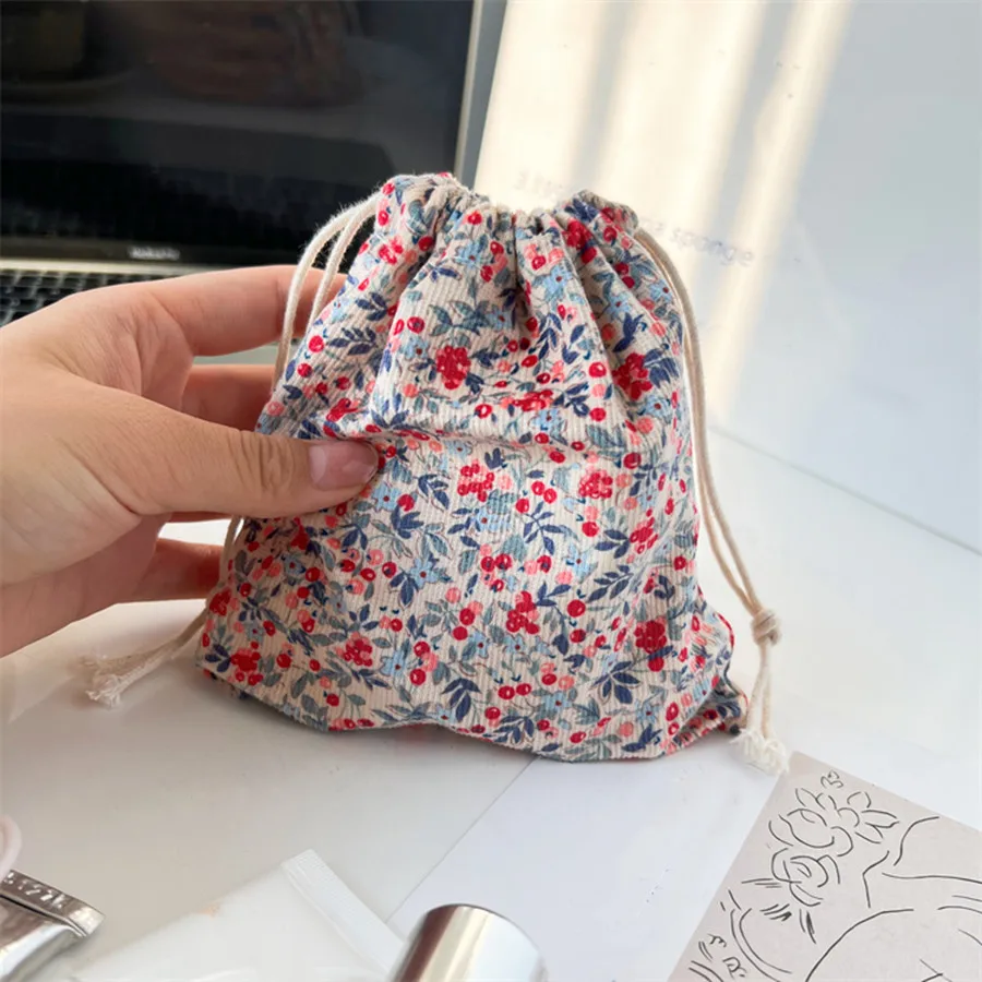 Cute Corduroy Small Lipstick Cosmetic Coin Purse Key Drawstring Storage Bag Women Jewelry Tote Rope Pouch String Bags Organizer