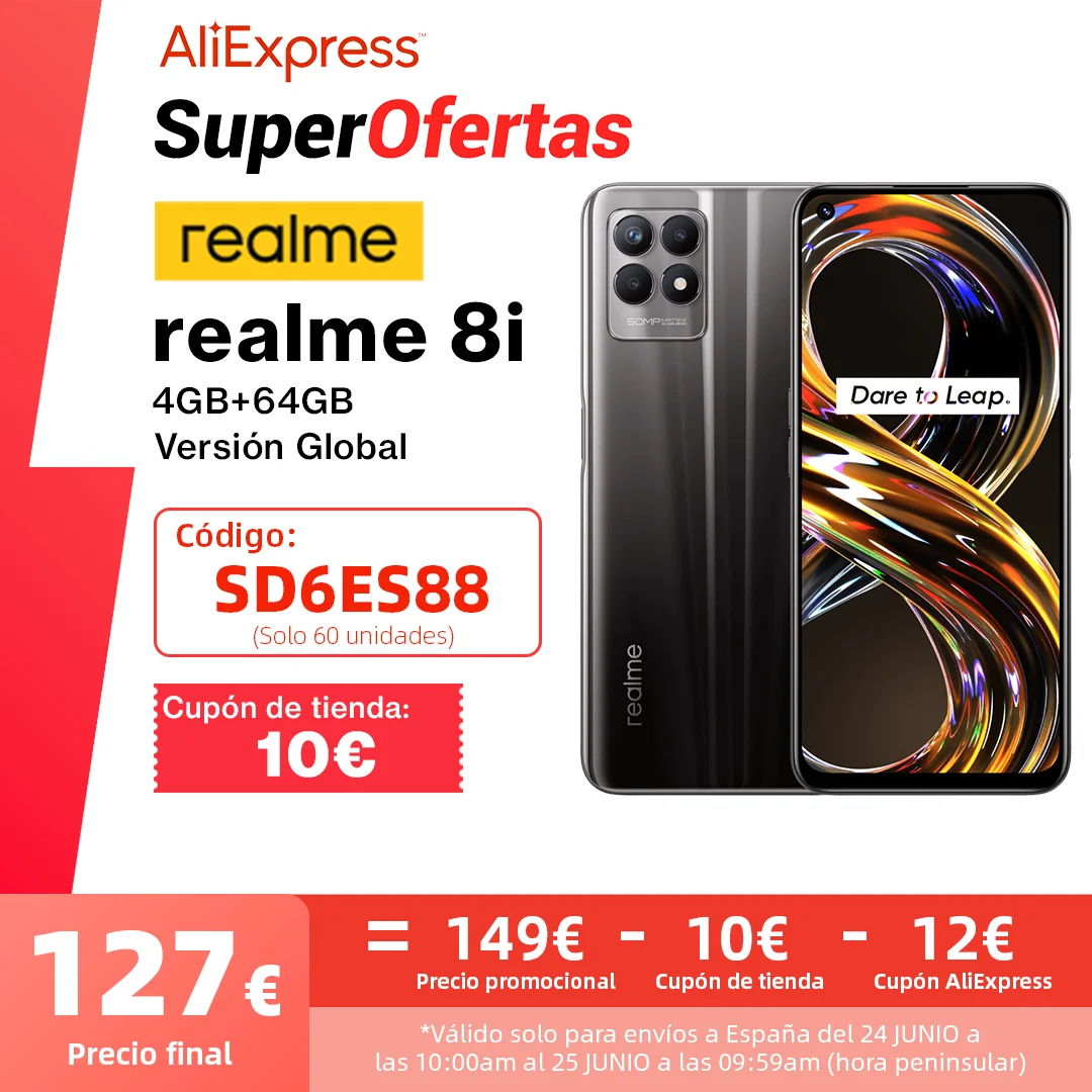 Realme 8i versión Global, Helio G96, ocho núcleos, 4GB, 64GB, pantalla FHD de 6,6 pulgadas, 120Hz, cámara Triple ia de 50MP, Batería grande de 5000mAh