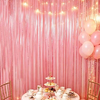 2 pz. Tenda a frange in lamina rosa per sfondo, decorazione per feste di compleanno, baby shower, matrimoni, photo booth, parete