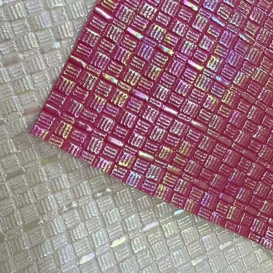 Eco-Friendly Laser Rainbow Pearl Woven Pattern 0.8mm Grass Mat Pattern PU Leather Shoe Material Jewelry Leather Goods Home Direc