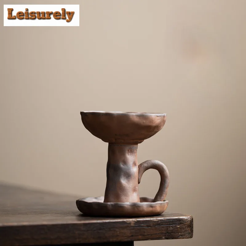 Household Old Rock Clay Coarse Pottery Candle Holder Aesthetic Scented Aromatic Candles Candle Lights Cafes Centerpiece Craft