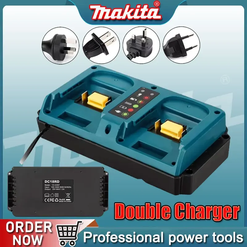 Makita 18V 이중 충전기 EU/US 플러그 교체용 Makita 18V 리튬 이온 충전식 BL1815 BL1820 BL1830 고속 충전기