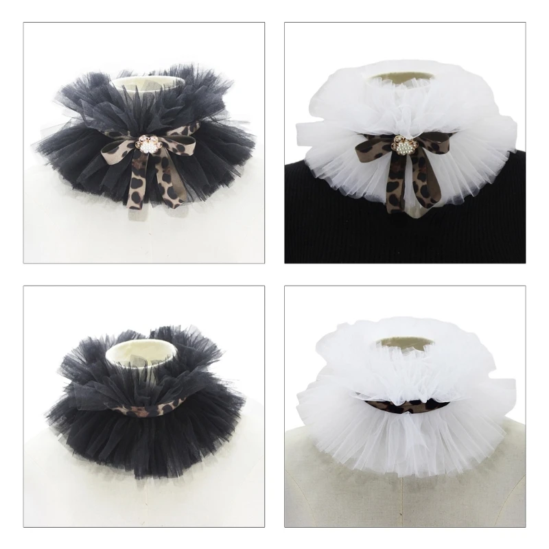 

Tulle Neck Ruff Fake Collar Leopard Bowknot Choker Halloween Costume