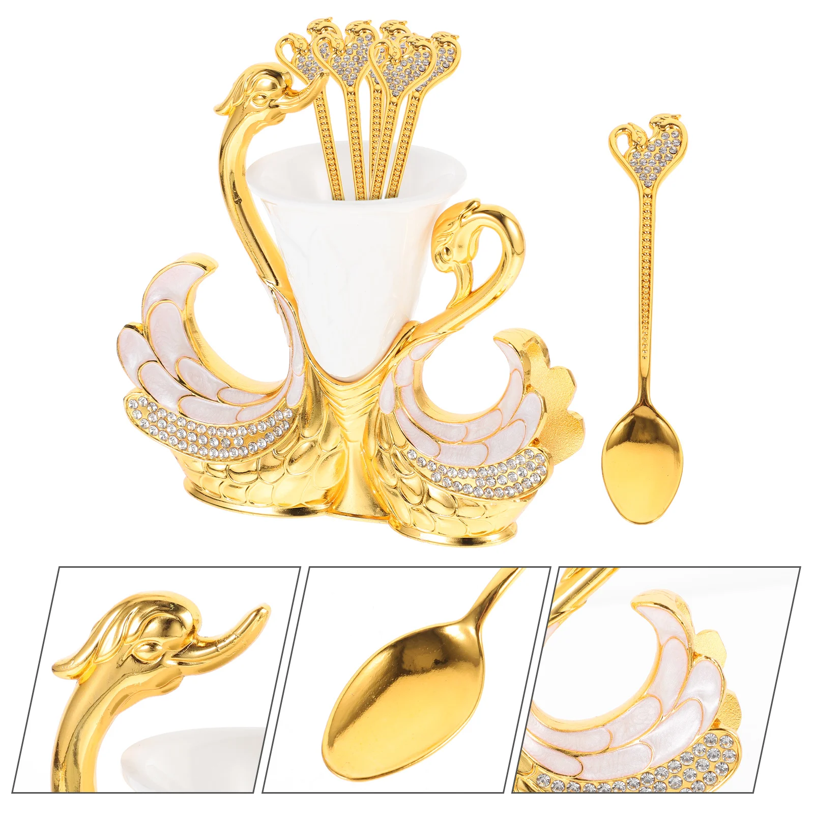 

Swan Fork Base Tableware Kitchen Spoons Household with Holder Coffee Dessert Serving Metal Organizer Scoops