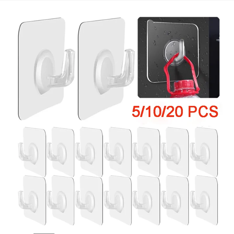 5/10/20Pcs Self-adhesive hook Transparent door wall hook child heavy load  rack Kitchen bathroom towel key rack Sticky hook