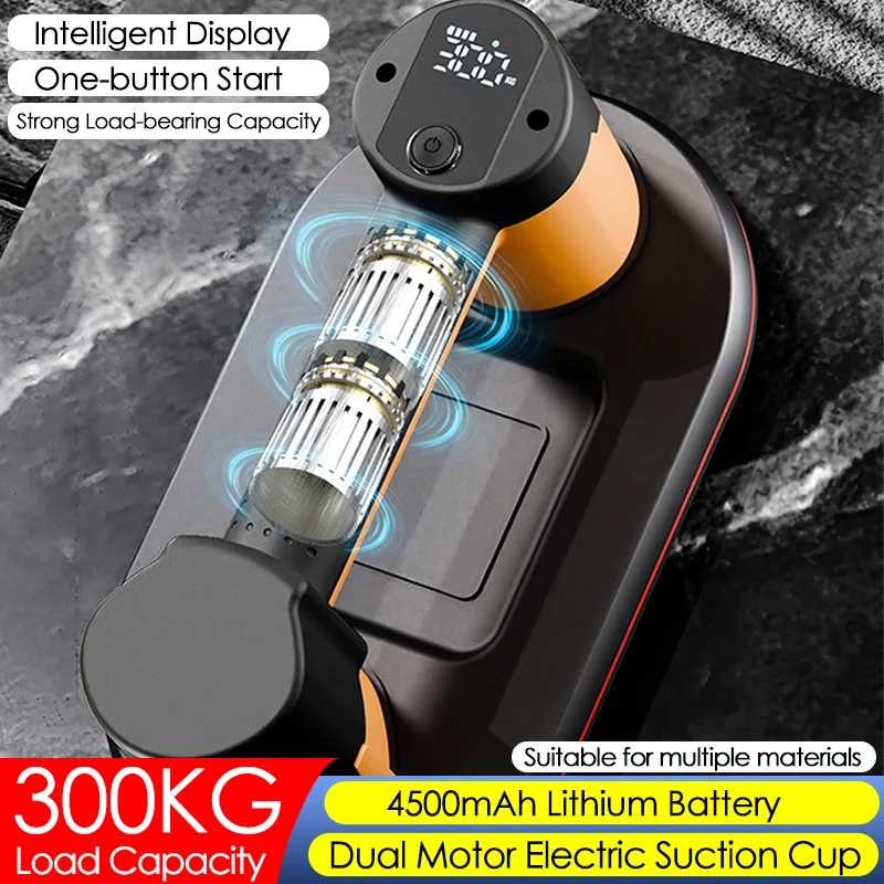 Industrial Grade Electric Vacuum Suction Cup 300KG Load Intelligent Display Heavy Duty Granite Tile Glass Lifter 4500mAh Battery
