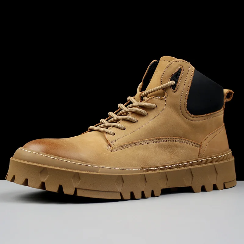 

Top layer cowhide men's thick soled non-slip desert boots High sense outdoor work boots Autumn/winter leather boots