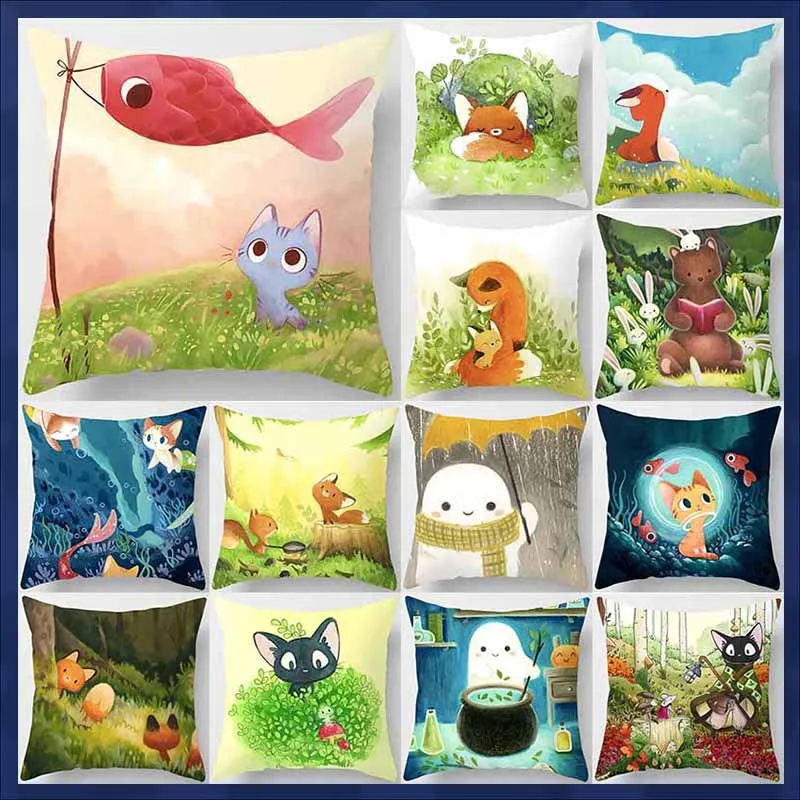 

Customizable Sofa Pillowcase Car Sofa Bed Children's Room Cushion Cover Garden Chair Pillow Cute Cat Pillowcase Fairy Tale