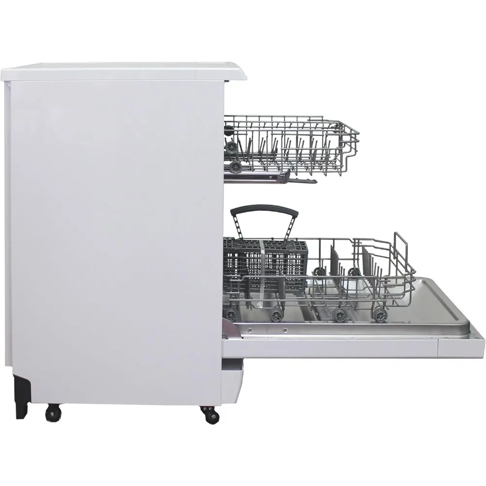 Wide Portable Dishwasher 6 Wash Programs, 8 Place Settings and Stainless Steel Tub &ndash; White
