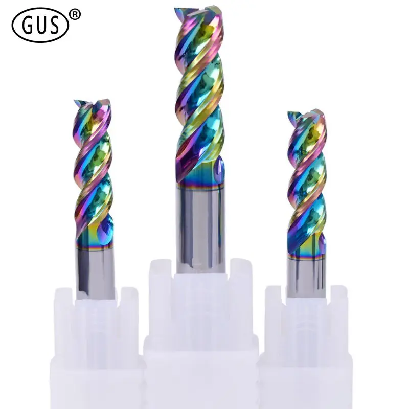 

HRC55 Aluminum Milling Cutter 3-blade Colorful Coated Tungsten Steel High-gloss Carbide Extended End Milling Tools CNC Tool