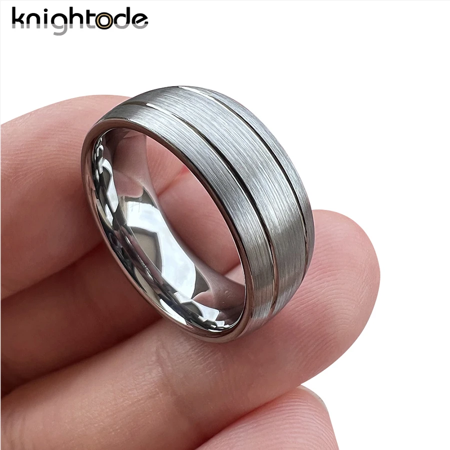 Original Color 8mm Tungsten Carbide Engagement Rings Men Women Wedding Band Double Groove Dome Brushed Comfort Fit Size 5-15