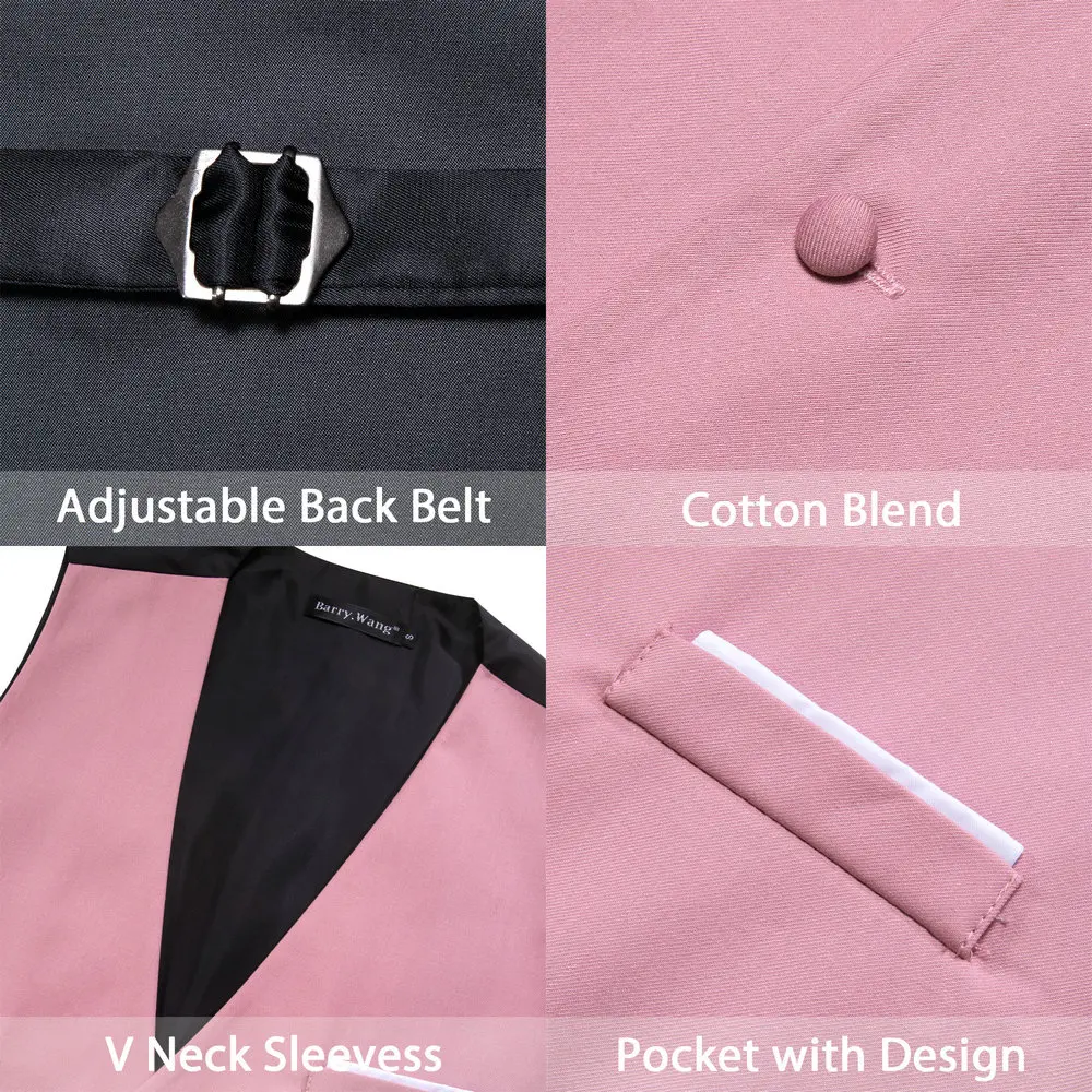 Dress Vests Men's Pink Solid Satin Waistcoat Tie Bowtie Hanky Set Sleeveless Jacket Wedding Formal