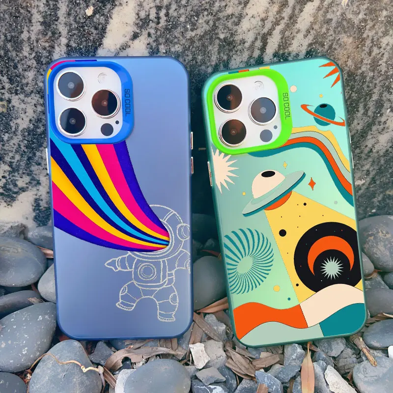 Niedliche Raumfahrer Cartoon Raumschiff Laser Handy hülle für iPhone 13 11 Pro Max Mini 16 15 14 12 Pro Max plus stoß feste Rück abdeckungen