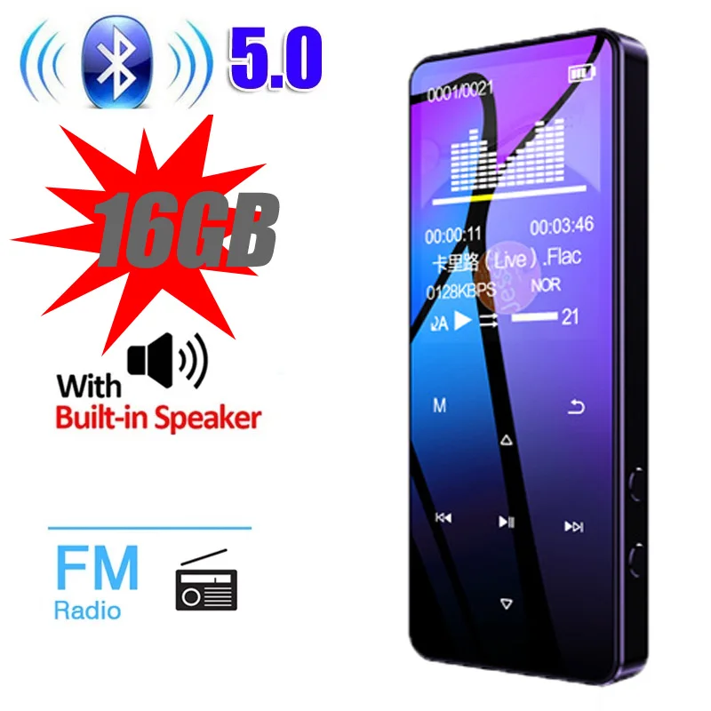 Youtube mp3 player Bluetooth hifi lossless mini music player 16G with fm radio speaker headphones sport MP3 metal walkman dap
