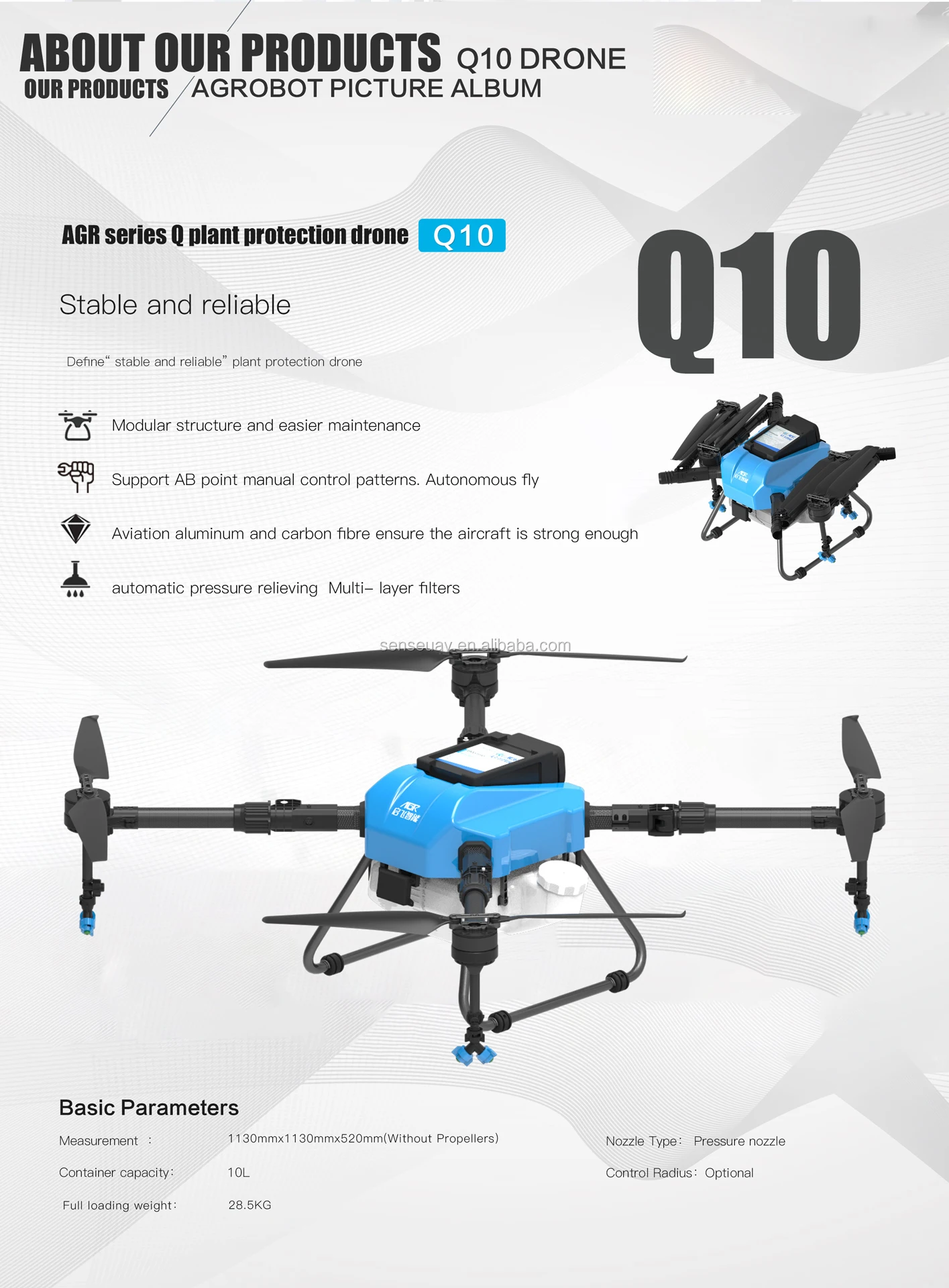 AGR for agriculture q10 drone quadcopter dron sprayer with 10l water tank spraying crops Agridrone
