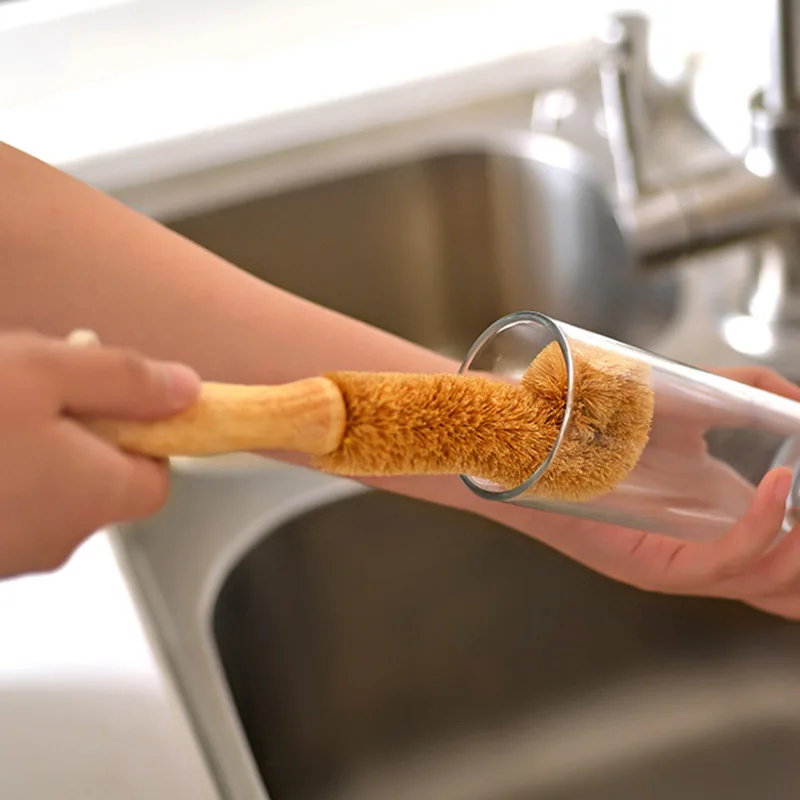 Kitchen Sink Cleaning Brush Natural Coir Brush Glass Cup Brush Non-stick Skillet Brush Dish Washing Bottle Cleaner 2